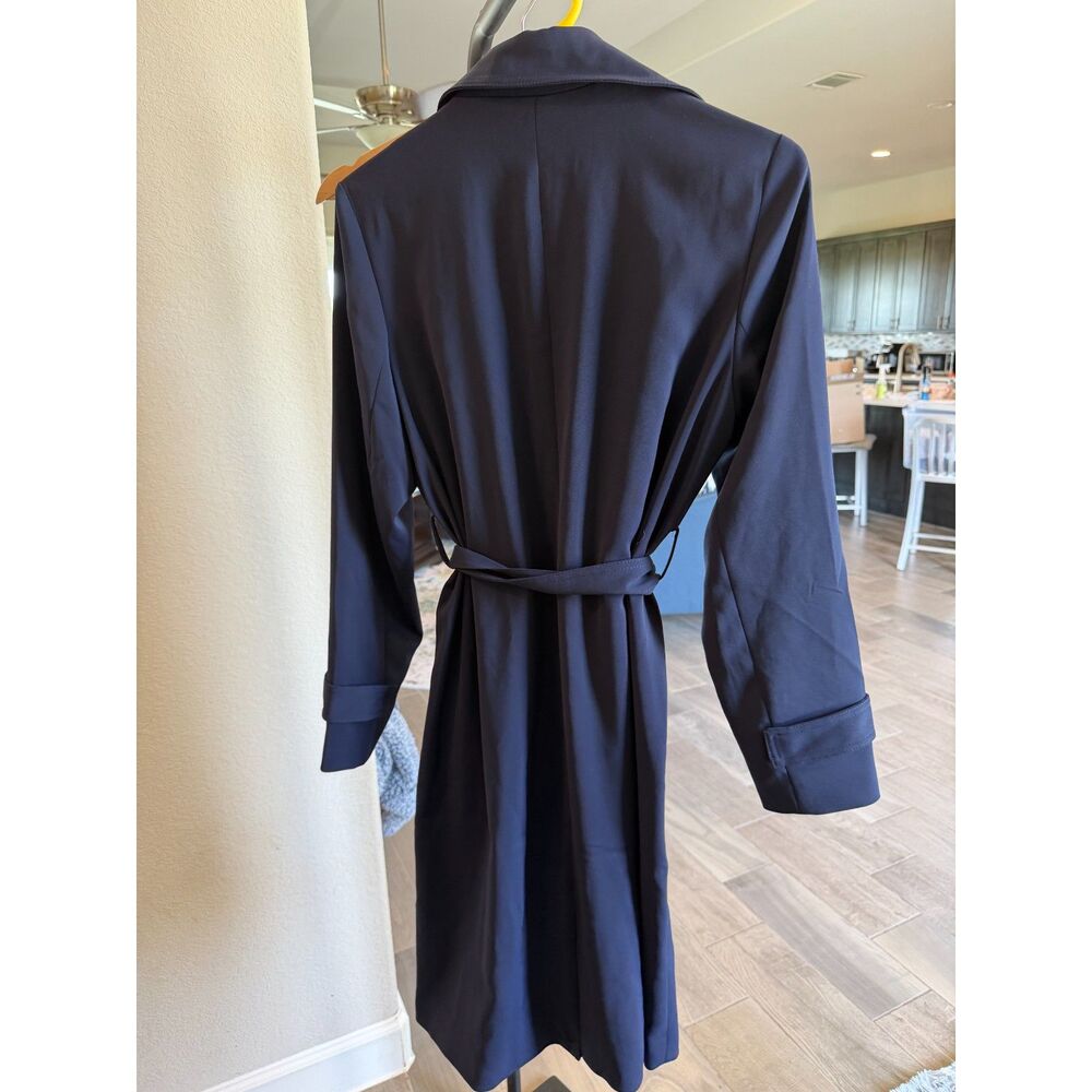Quince Stretch Crepe Navy Trench Coat with Self Tie Belt M NWOT - Picture 3 of 8
